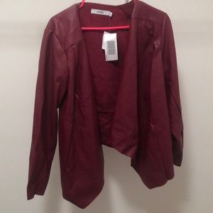 Burgundy/wine faux leather thin paneled jacket